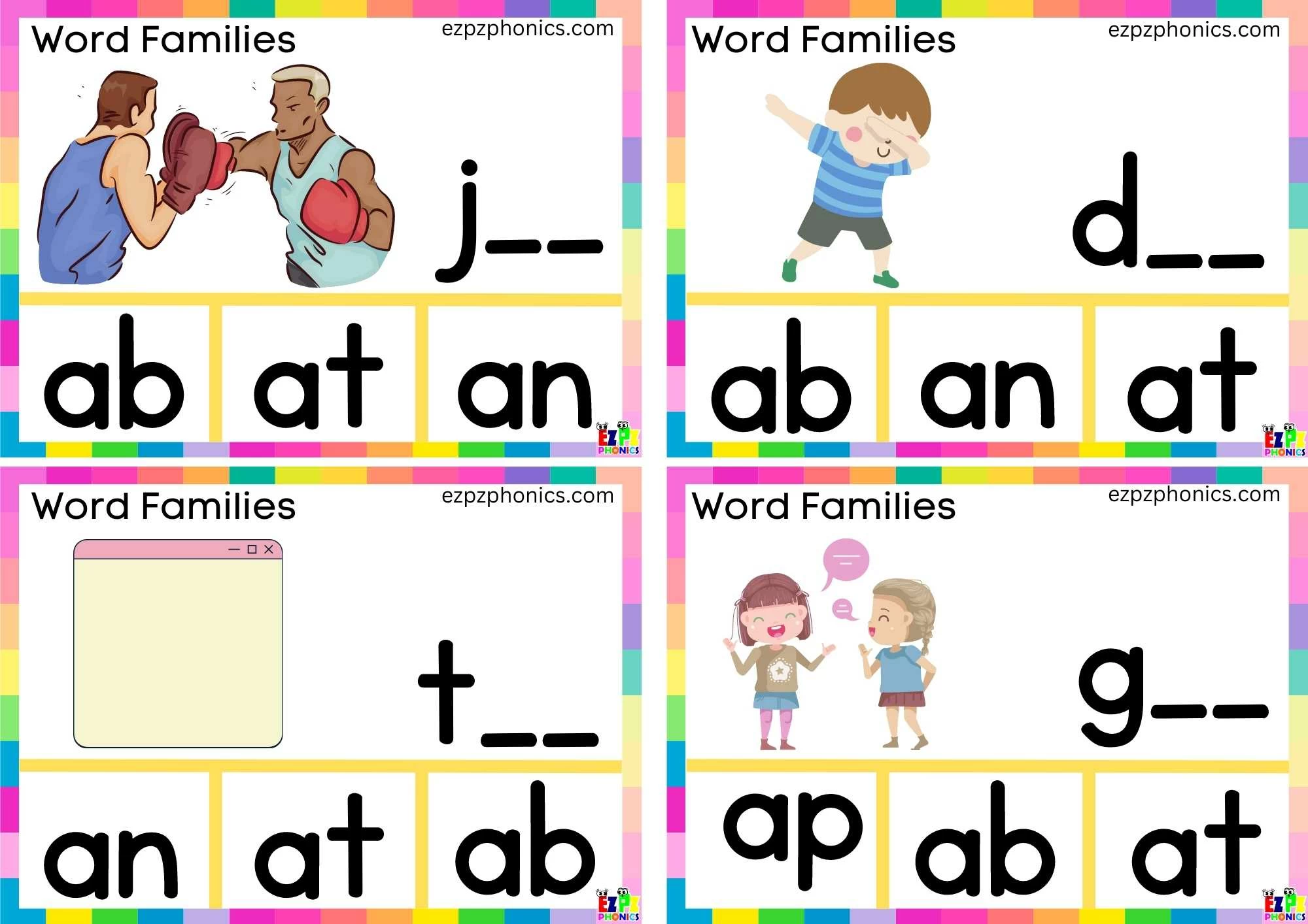 ab Word Family Finish the Word and Clip the Correct Letters. Clip Card Activity for Kids Set 2